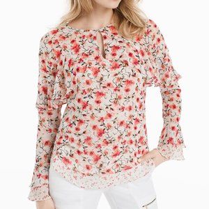 White House Black Market | Calico Floral Print Ruffle Long Sleeve Blouse Size 2